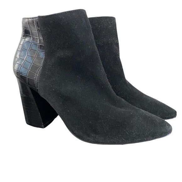 Steve Madden Size 10 Jagat Booties Black Suede Croc Pointed Toe Block Heel Ankle - Picture 1 of 11